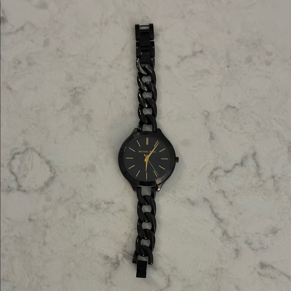 Michael Kors Black Chain Link Watch with Gold Accents